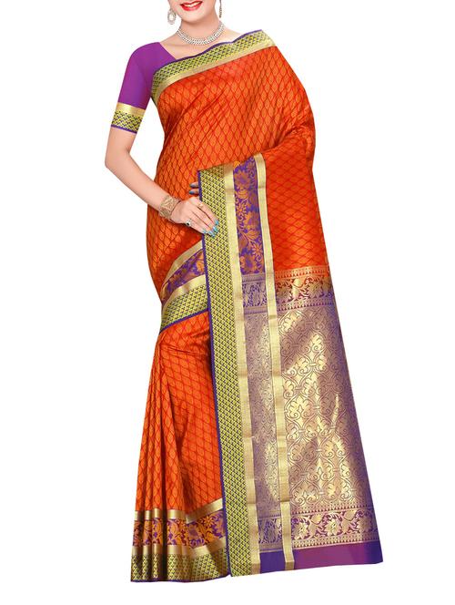 orange art silk woven saree with blouse - 14076264 - Very Small Image - 1