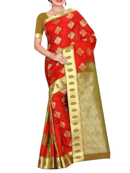 orange art silk woven saree with blouse - 14076288 - Very Small Image - 1