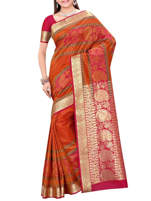 orange art silk woven saree with blouse - 14076293 - Very Small Image - 1