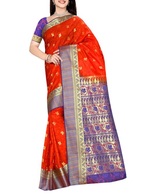 orange art silk woven saree with blouse - 14076323 - Very Small Image - 1