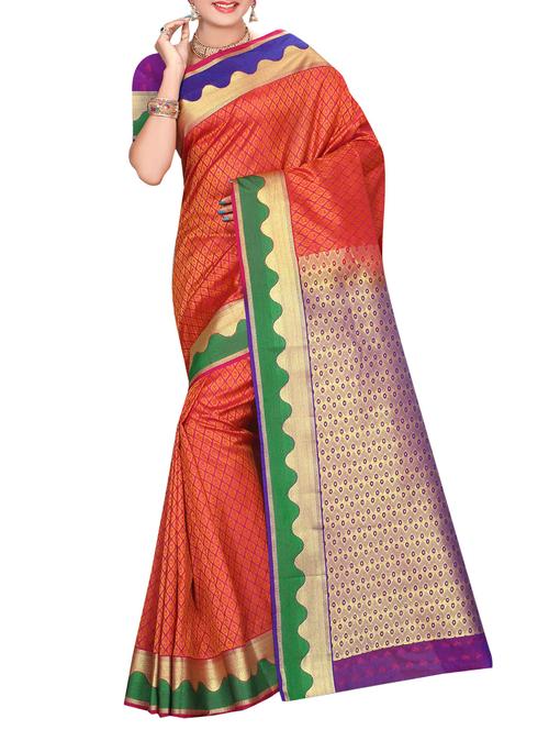 orange art silk woven saree with blouse - 14076347 - Very Small Image - 1