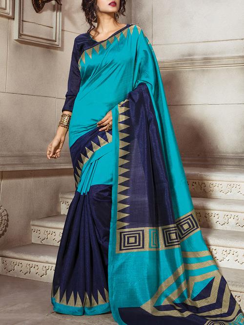 sky blue bordered saree with blouse - 14076407 - Very Small Image - 1