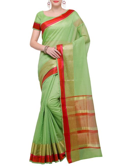 green silk kanjivaram saree with blouse - 14076413 - Very Small Image - 1