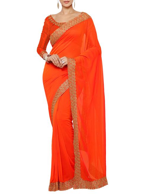 orange bordered saree with blouse - 14076423 - Very Small Image - 1