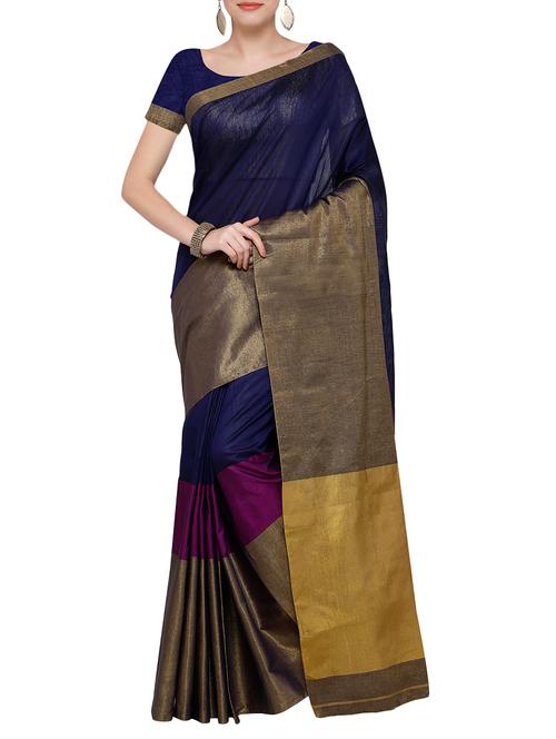 blue bordered saree with blouse - 14076431 - Very Small Image - 1