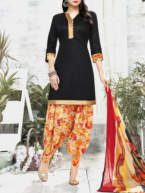 black cotton unstitched suit - 14076452 - Very Small Image - 1