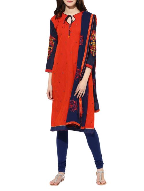 orange cotton blend dress material - 14076487 - Very Small Image - 1