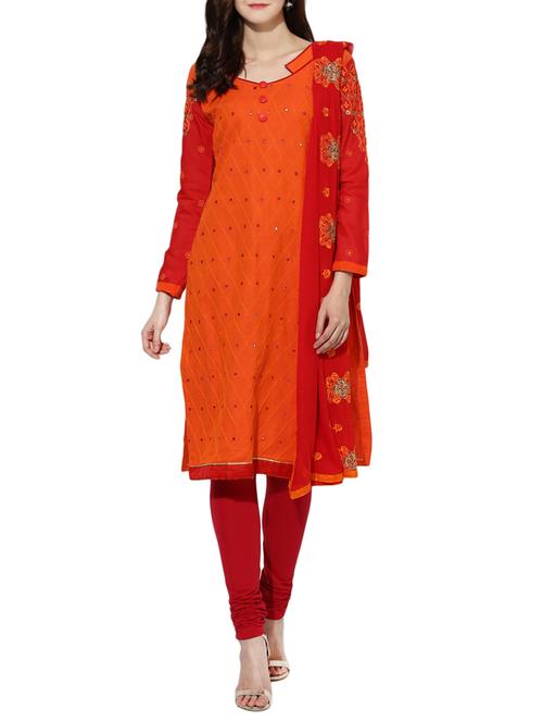 orange cotton blend dress material - 14076489 - Very Small Image - 1