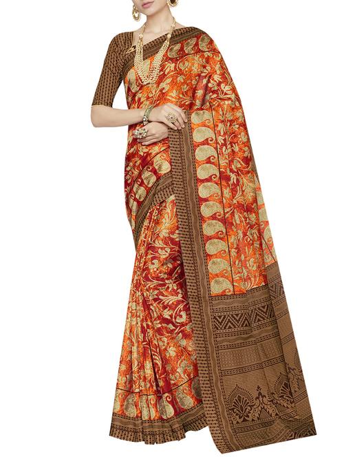 paisley bordered printed saree with blouse - 14076874 - Very Small Image - 1