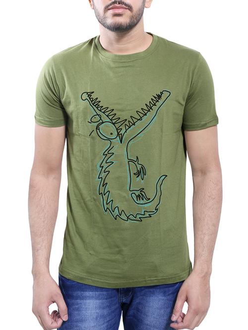 olive green cotton t-shirt - 14077463 - Very Small Image - 1