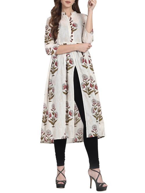 white cotton high slit kurta - 14077961 - Very Small Image - 1