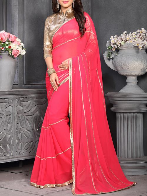 pink georgette embellished saree with blouse - 14078889 - Very Small Image - 1