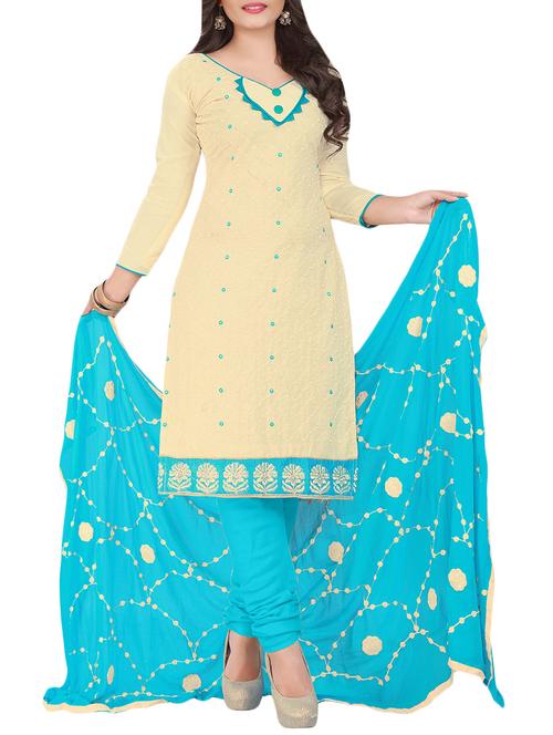 cream cotton embroidered dress material - 14081726 - Very Small Image - 1