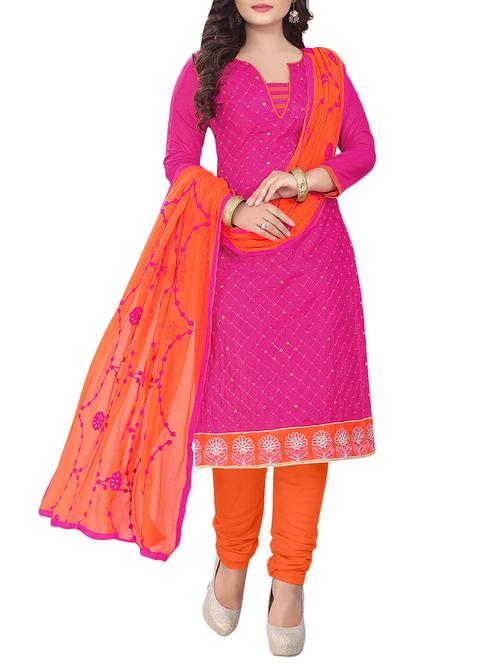 magenta cotton embroidered dress material - 14081728 - Very Small Image - 1