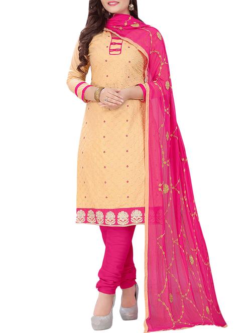 peach cotton embroidered dress material - 14081729 - Very Small Image - 1