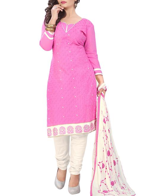 pink cotton embroidered dress material - 14081730 - Very Small Image - 1