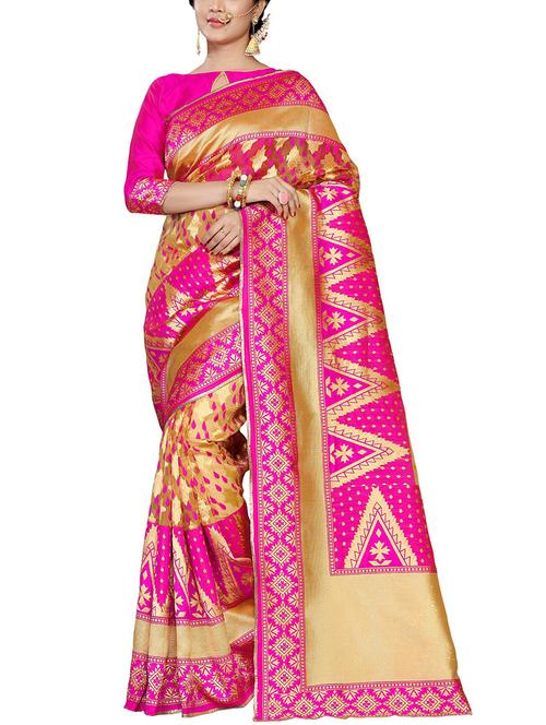 multicoloured silk woven saree with blouse - 14081801 - Very Small Image - 1