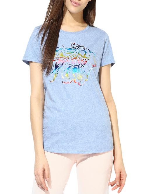 light blue printed cotton regular tee - 14082121 - Very Small Image - 1