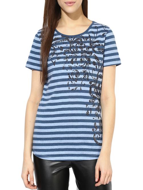 blue striped cotton regular tee - 14082132 - Very Small Image - 1