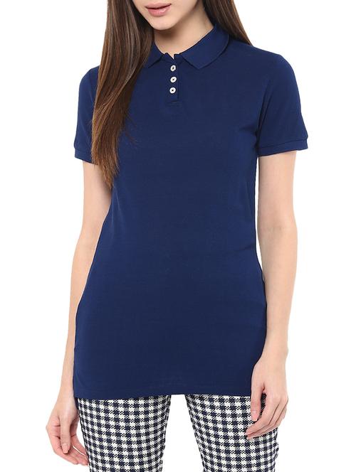 dark blue cotton viscose blend regular tshirt - 14082141 - Very Small Image - 1