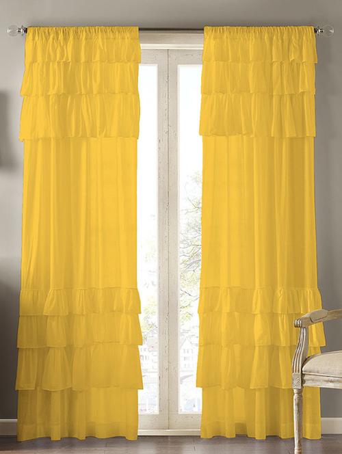 voil yellow ruffle cotton door rod curtain set of 2 - 14082590 - Very Small Image - 1