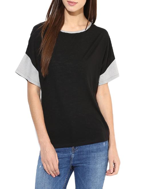 black polyester viscose blend regular tshirt - 14082676 - Very Small Image - 1