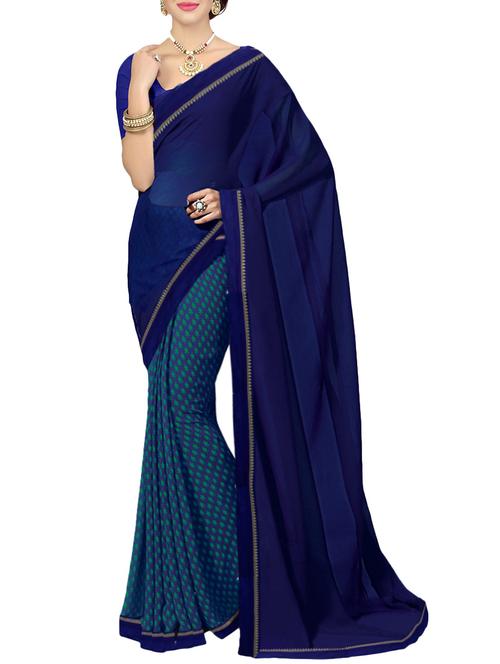 blue & green half & half saree - 14083128 - Very Small Image - 1