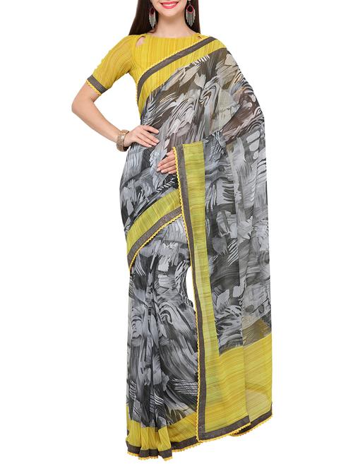 grey faux georgette printed saree with blouse - 14085810 - Very Small Image - 1