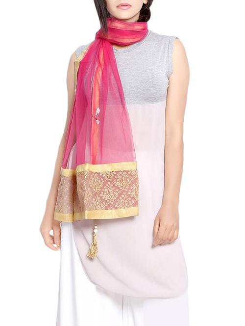 embroidered pink polyester stole - 14086159 - Very Small Image - 1