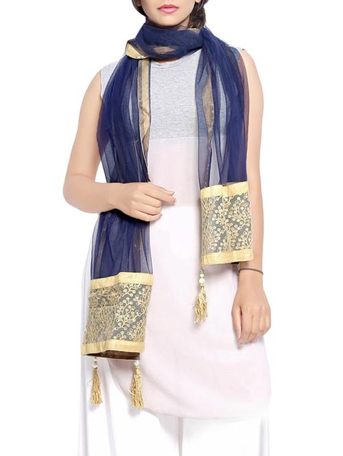 embellished navy blue polyester stole - 14086160 - Very Small Image - 1
