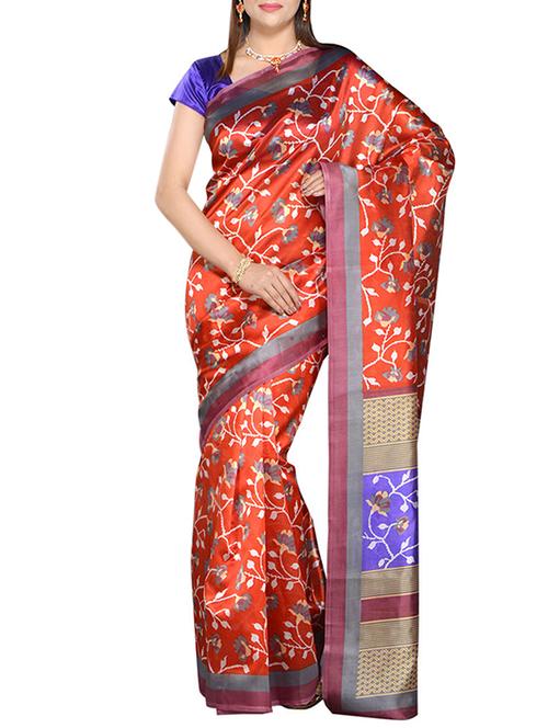 orange art silk printed saree with blouse - 14086684 - Very Small Image - 1