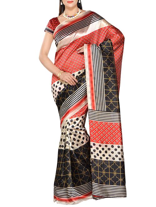 multi colored printed art silk saree with blouse - 14086689 - Very Small Image - 1