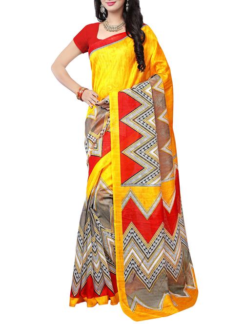 yellow art silk bhagalpuri saree with blouse - 14086695 - Very Small Image - 1