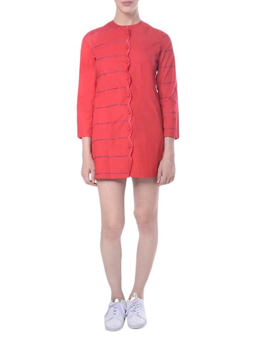 red cotton blend shirt dress - 14087399 - Very Small Image - 1