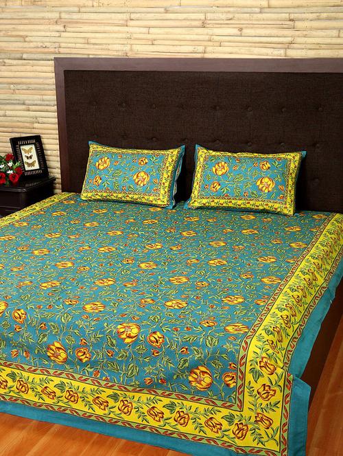cotton printed double bed sheet with 2 pillow covers by rajrang - 14088065 - Very Small Image - 1
