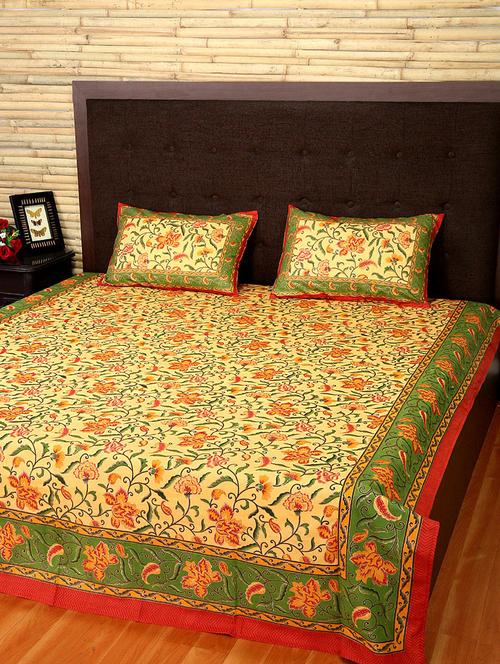 cotton printed double bed sheet with 2 pillow covers by rajrang - 14088067 - Very Small Image - 1