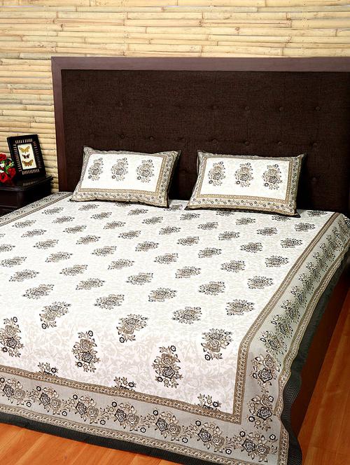 cotton printed double bed sheet with 2 pillow covers by rajrang - 14088068 - Very Small Image - 1