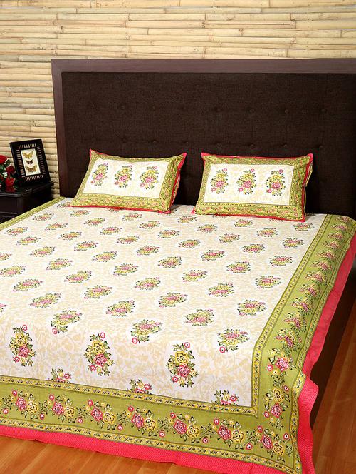 cotton printed double bed sheet with 2 pillow covers by rajrang - 14088071 - Very Small Image - 1