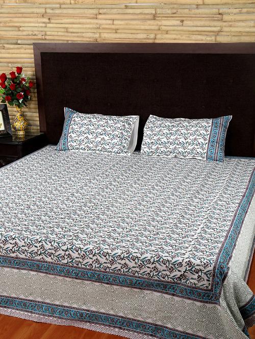 cotton printed double bed sheet with 2 pillow covers by rajrang - 14088077 - Very Small Image - 1