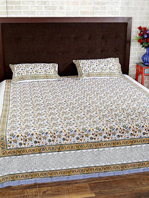 cotton printed double bed sheet with 2 pillow covers by rajrang - 14088088 - Very Small Image - 1