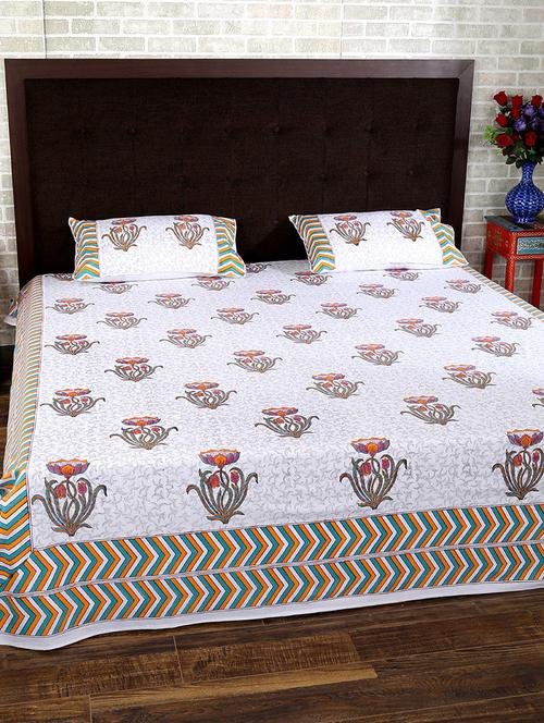 cotton printed double bed sheet with 2 pillow covers by rajrang - 14088090 - Very Small Image - 1