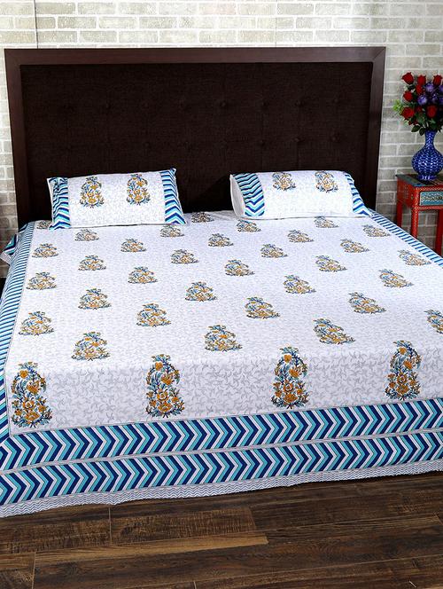 cotton printed double bed sheet with 2 pillow covers by rajrang - 14088091 - Very Small Image - 1