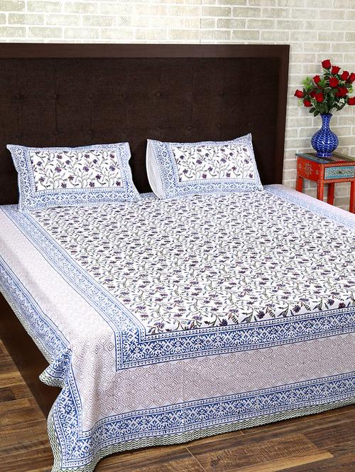 cotton printed double bed sheet with 2 pillow covers by rajrang - 14088092 - Very Small Image - 1