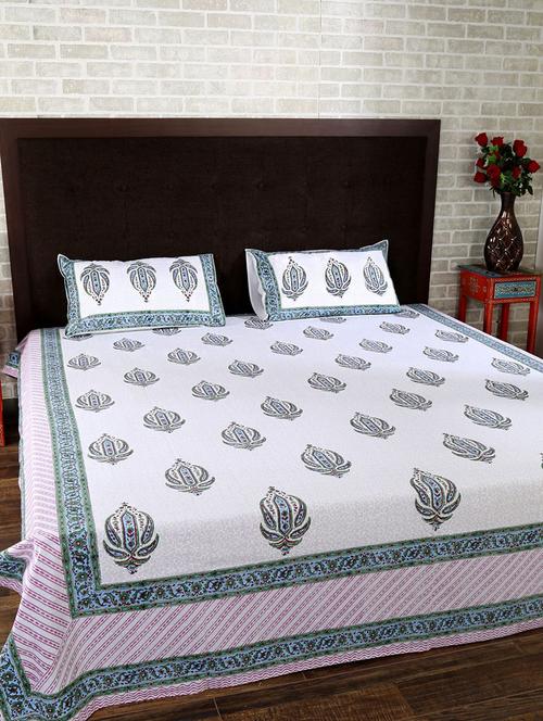 cotton printed double bed sheet with 2 pillow covers by rajrang - 14088093 - Very Small Image - 1
