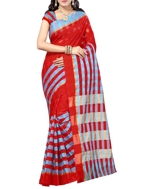 red silk woven saree with blouse - 14088139 - Very Small Image - 1