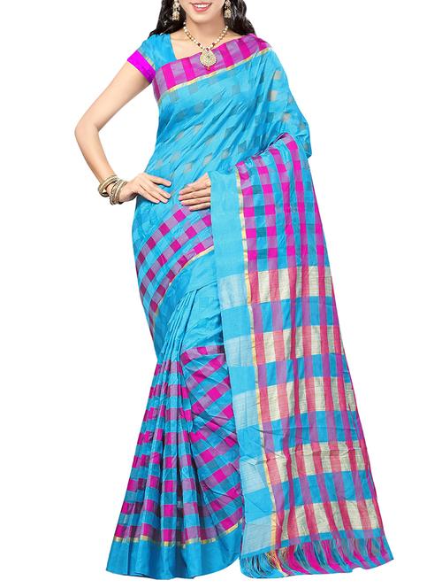 blue silk woven saree with blouse - 14088140 - Very Small Image - 1