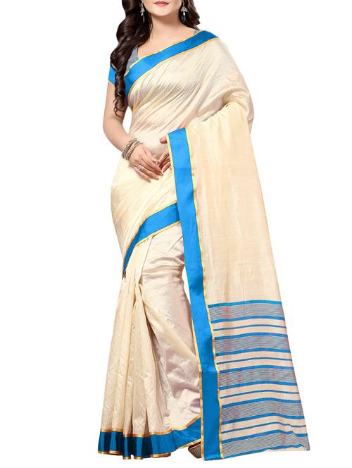 beige silk bordered saree with blouse - 14088145 - Very Small Image - 1