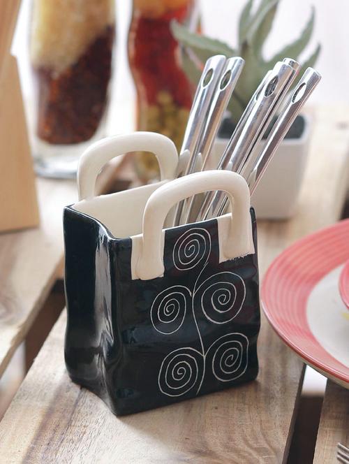 vareesha ceramic black spiral small cutlery holder - 14088390 - Very Small Image - 1