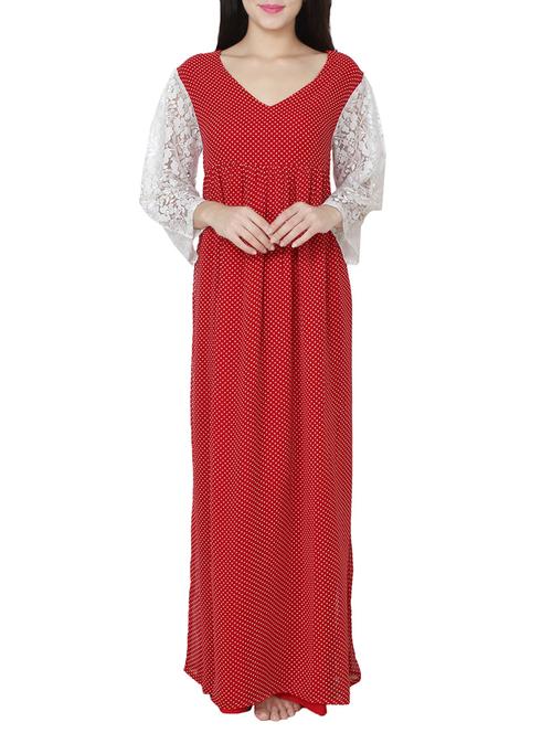 red printed georgette gown - 14089516 - Very Small Image - 1