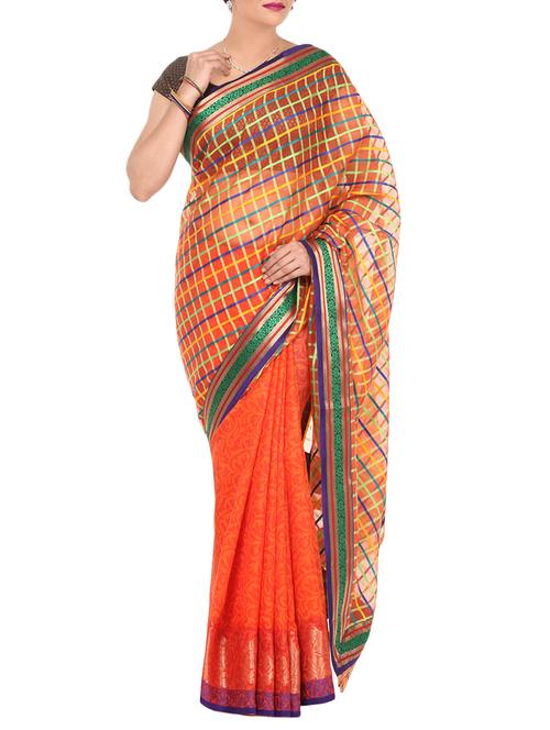 orange half & half saree with blouse - 14089558 - Very Small Image - 1